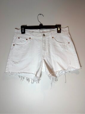 GAP White Low Stride Distressed Denim Shorts Frayed Raw Hem Size 27
